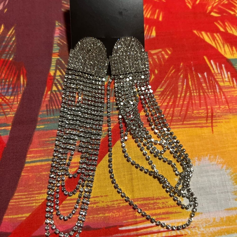 Multi Strand Rhinestone Earrings - image 4